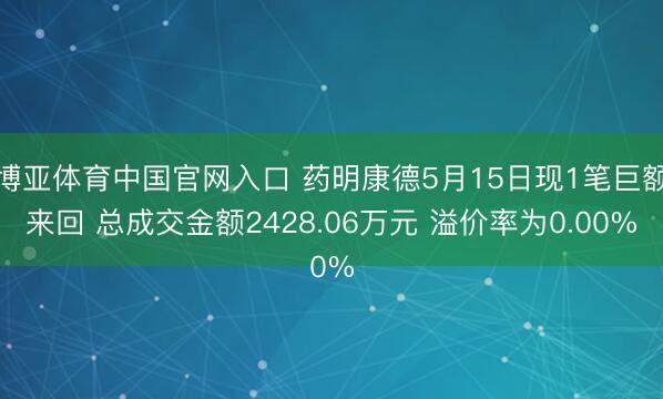 博亚体育中国官网入口 药明康德5月15日现1笔巨额来回 总成交金额2428.06万元 溢价率为0.00%