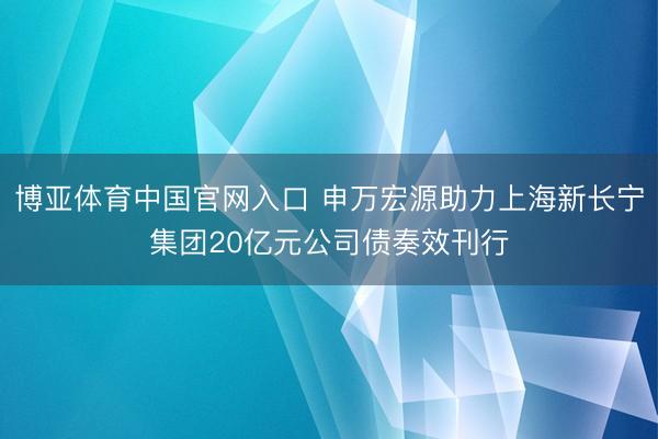 博亚体育中国官网入口 申万宏源助力上海新长宁集团20亿元公司债奏效刊行