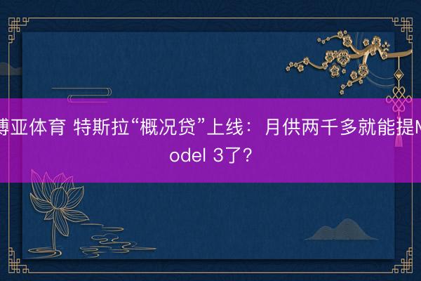 博亚体育 特斯拉“概况贷”上线：月供两千多就能提Model 3了？