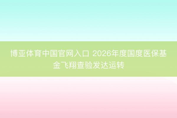 博亚体育中国官网入口 2026年度国度医保基金飞翔查验发达运转