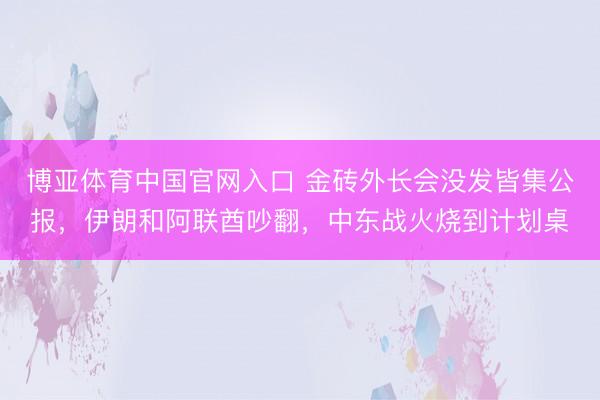 博亚体育中国官网入口 金砖外长会没发皆集公报，伊朗和阿联酋吵翻，中东战火烧到计划桌