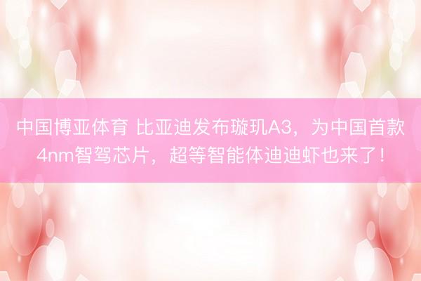 中国博亚体育 比亚迪发布璇玑A3，为中国首款4nm智驾芯片，超等智能体迪迪虾也来了！